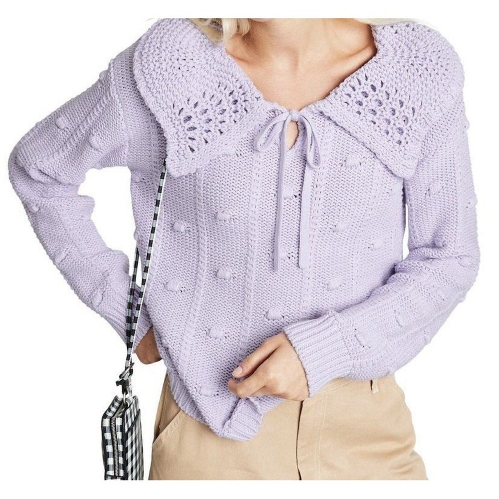 Sandy Liang Lilac Bobble Knit Oversized Peter Pan Collar Sweater Size M